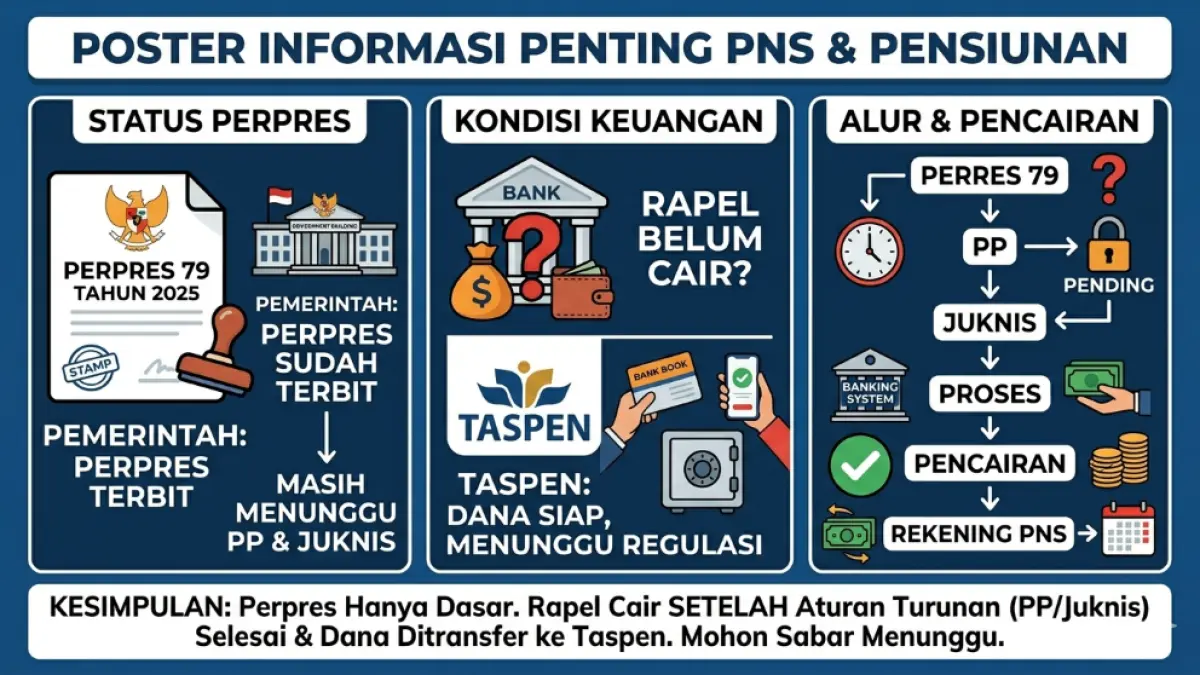Perpres 79 Tahun 2025 sudah terbit, tapi rapel gaji PNS belum cair. Ini penjelasan resmi Taspen dan pemerintah.