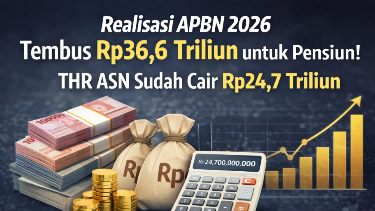 Realisasi APBN 2026: pensiun Rp36,6 triliun dan THR ASN Rp24,7 triliun sudah cair. Belanja negara naik dorong ekonomi.