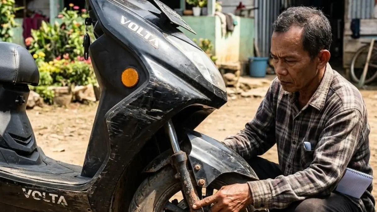 Review motor listrik Volta setelah 1 tahun, hemat tanpa bensin tapi muncul karat dan kekurangan. Masih layak dibeli?