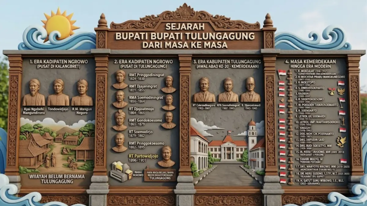 Daftar Bupati Tulungagung dari masa ke masa lengkap dengan fakta sejarah dan peran penting dalam pembangunan daerah.