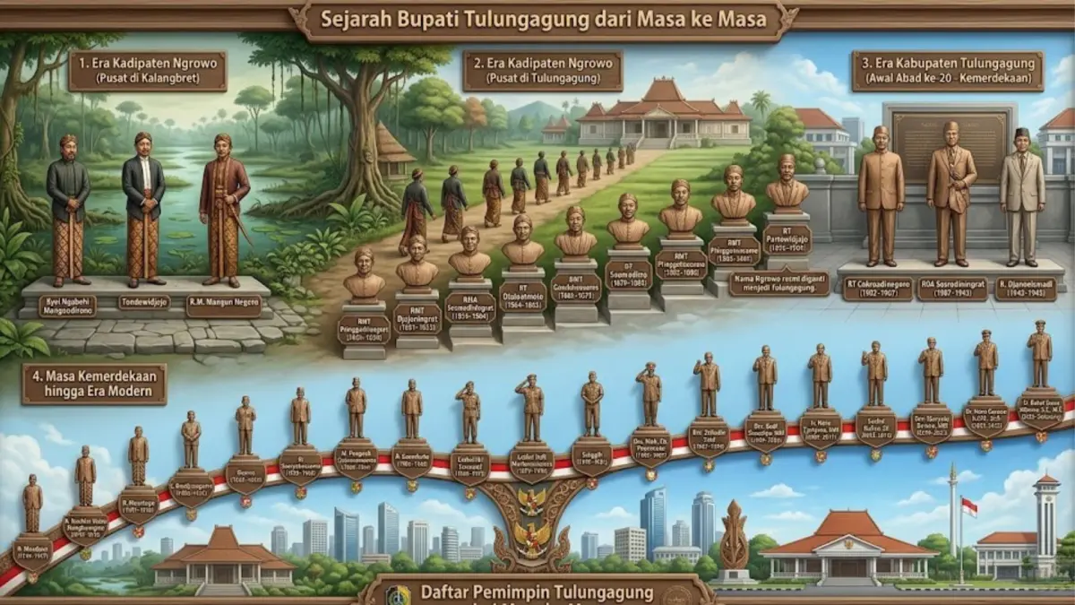 Daftar lengkap Bupati Tulungagung dari masa ke masa, fakta sejarah dan peran penting dalam pembangunan daerah.