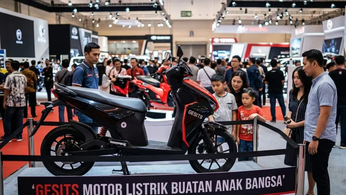 Gesits motor listrik buatan anak bangsa hadir di IIMS 2019, tenaga 5 kW, top speed 70 km/jam, harga mulai Rp23 juta.