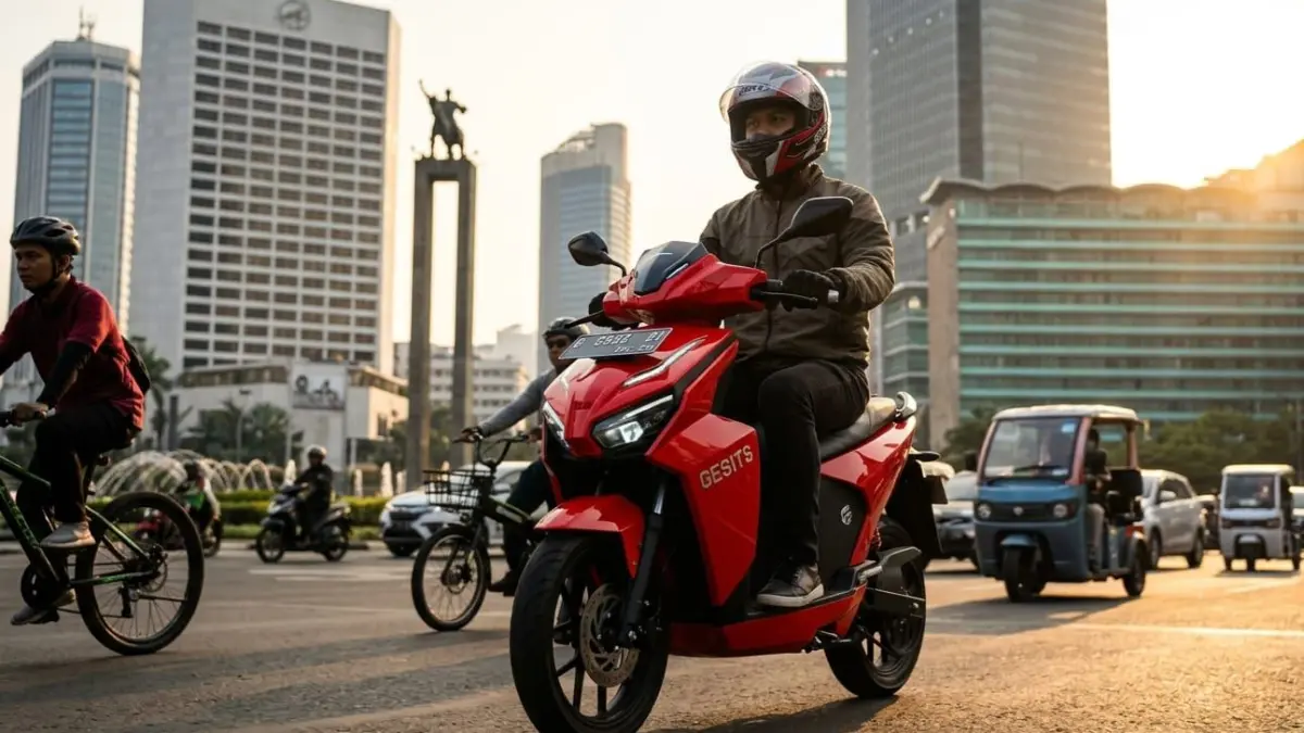 Gesits motor listrik buatan Indonesia hadir dengan 5.000 watt, jarak 100 km, harga Rp21 juta, fitur canggih bikin heboh pasar.
