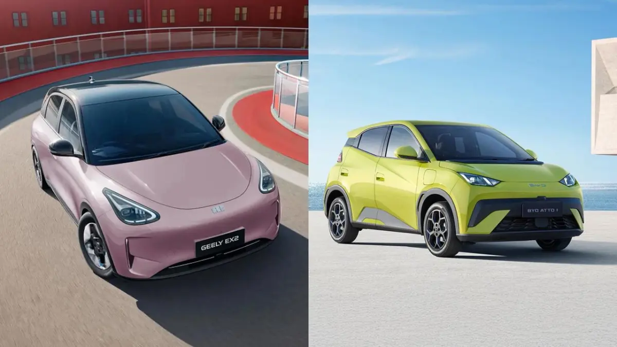 Geely EX2 vs BYD Atto 1, duel mobil listrik terjangkau dengan fitur, performa, dan harga bersaing.