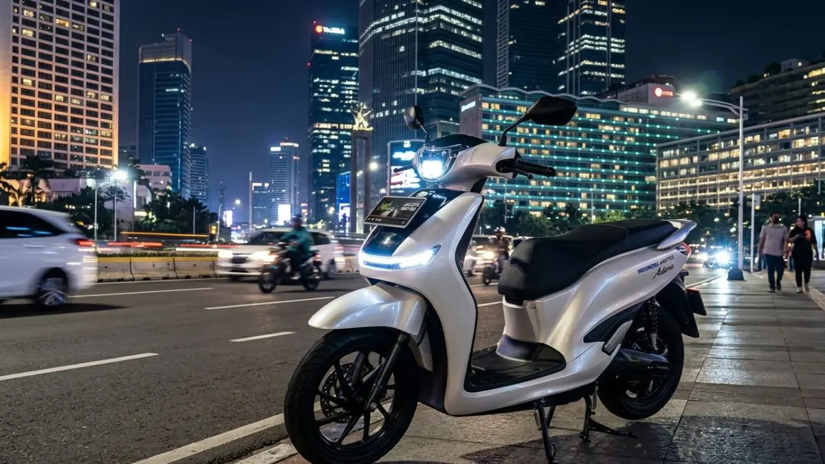 Indomobil e Motor Adora hadir dengan fitur YouTube di speedometer, jarak tempuh 110 KM, dan teknologi canggih yang bikin penasaran.