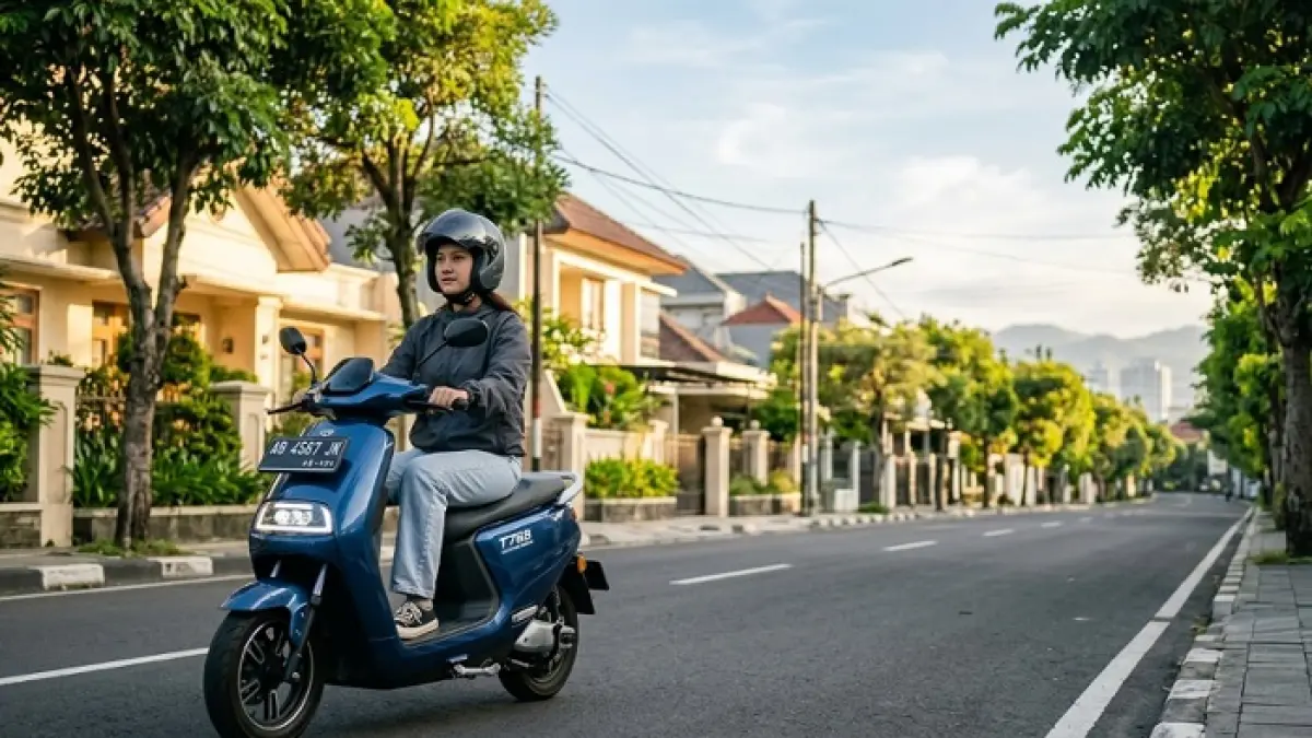 Sepeda listrik T78B Rp5 jutaan hadir dengan tenaga 800 watt, baterai 18 Ah, dan jarak tempuh hingga 100 km. Ilustrasi Gemini AI