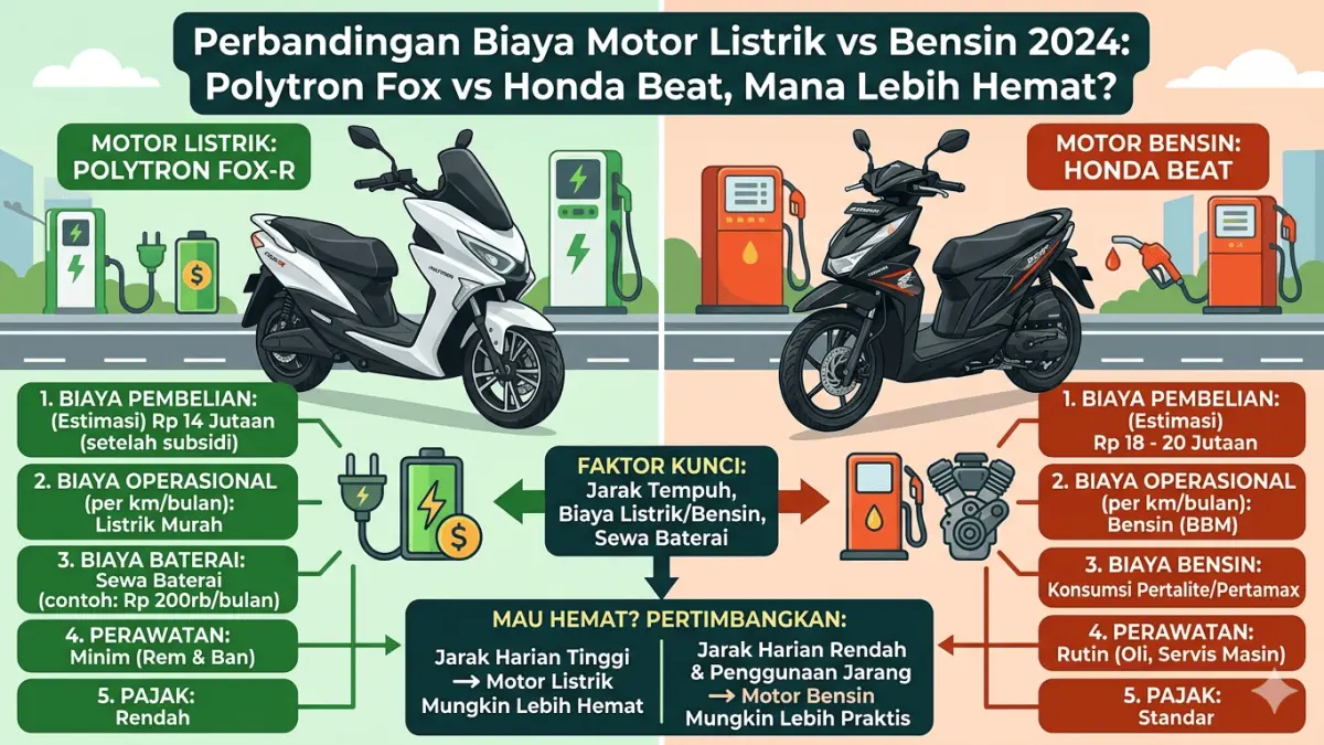 Perbandingan Biaya Motor Listrik vs Bensin 2024: Polytron Fox vs Honda Beat, Mana Lebih Hemat? (gemini ai)