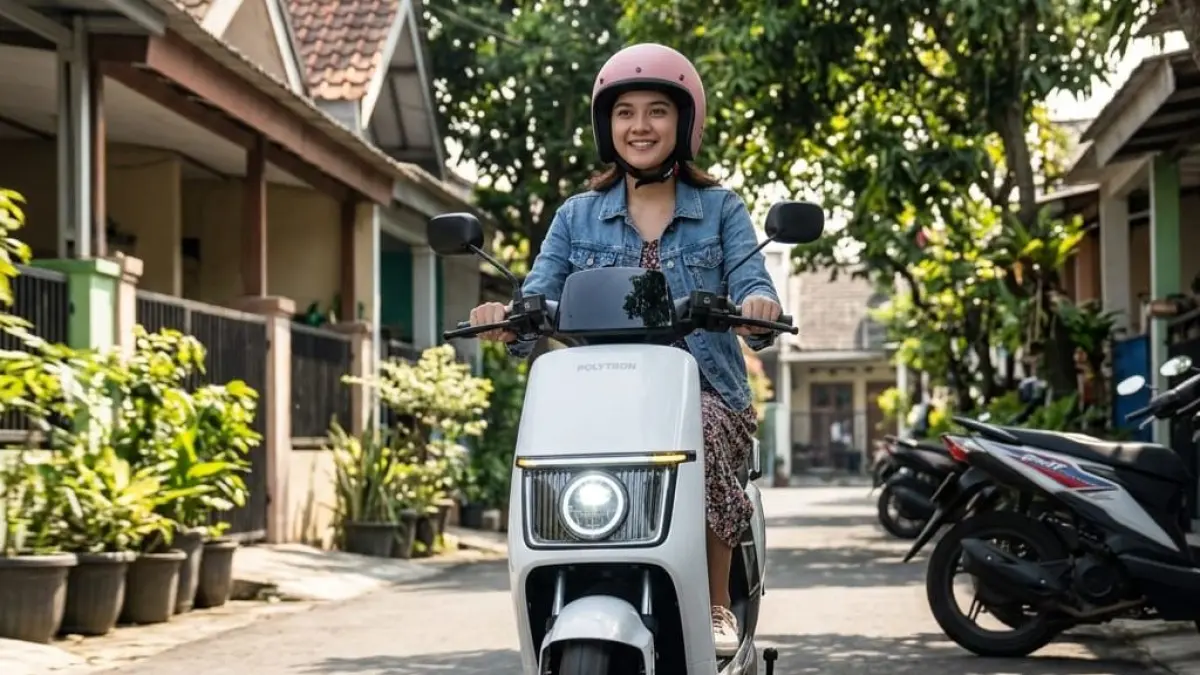 Polytron Fox 200 motor listrik murah Rp11 jutaan hadir dengan fitur alarm pintar dan jarak tempuh 85 km, cocok untuk pemula.