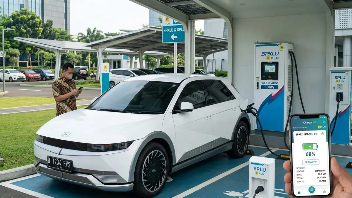 Cara pakai SPKLU PLN kini mudah, cukup beli token listrik dan gunakan aplikasi Charge.IN untuk cas mobil listrik dengan praktis.