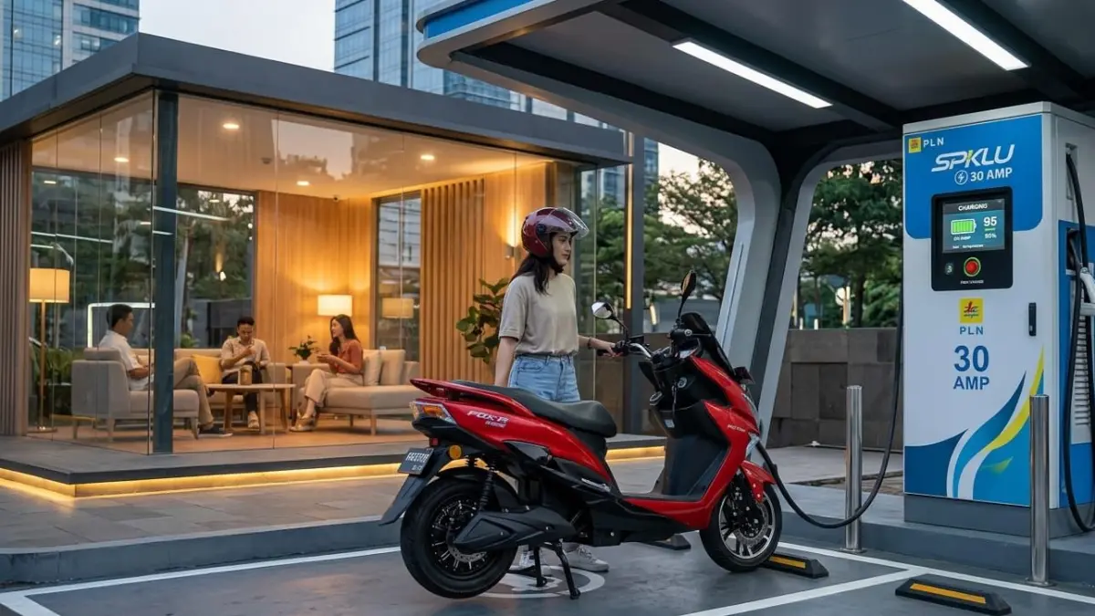Fast charging motor listrik Polytron 30 amp isi 94% cuma 1 jam! Solusi ngecas cepat yang bikin pengguna makin nyaman.