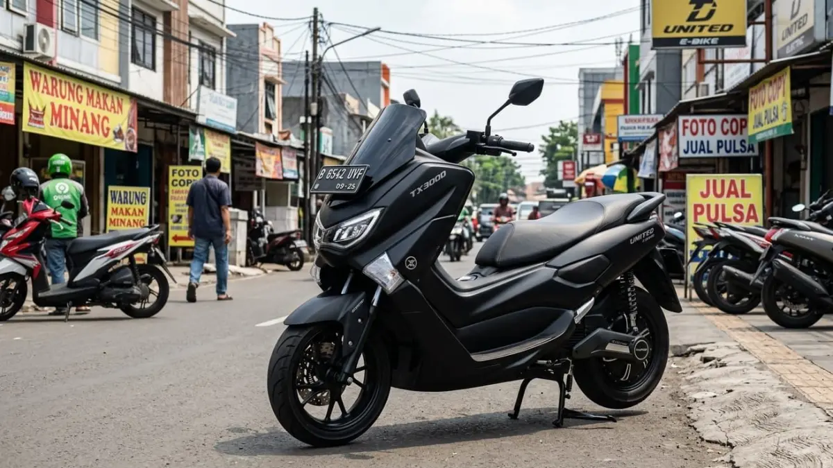 Review United TX3000 terbaru, motor listrik 3000 watt dengan jarak tempuh 120 km dan fitur lengkap, harga Rp49,9 juta.