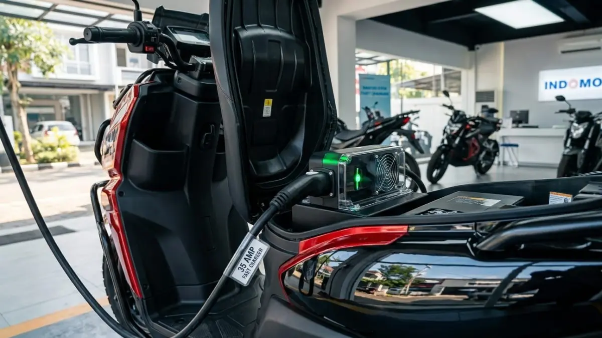 Fast charging motor listrik Tirano Indomobil isi 45% ke 100% cuma 30 menit, klaim 1 jam full jadi sorotan.