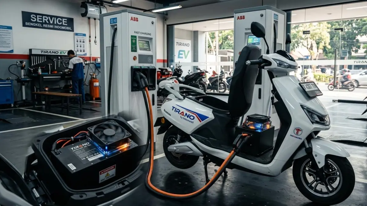 Fast charging motor listrik Tirano Indomobil terbukti cepat! 30 menit naik 50 persen, full charge bisa hanya 1 jam.
