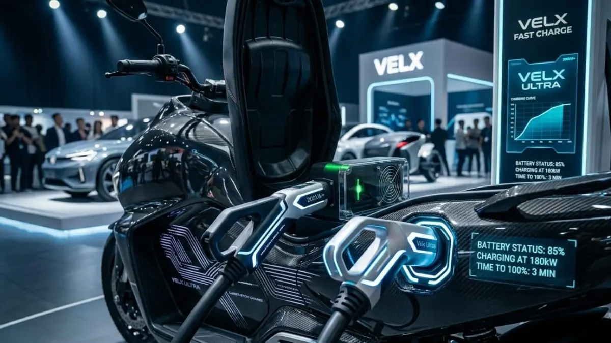 Motor fast charging Velx diklaim bisa cas 20 menit hingga 80 persen, teknologi dan colokan unik jadi sorotan.