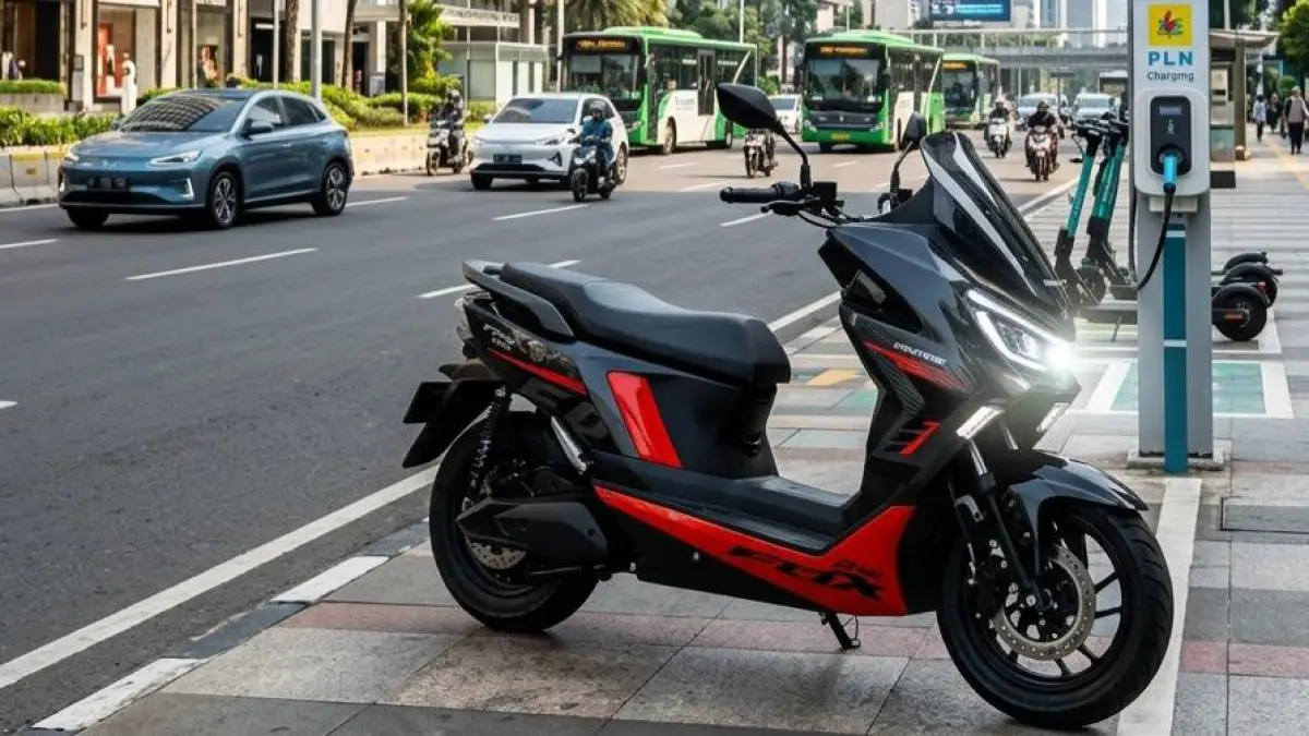 Polytron Fox 350 hadir dengan fitur keyless dan cruise control, harga Rp15 jutaan, top speed 95 km/jam, jarak tempuh 130 km.