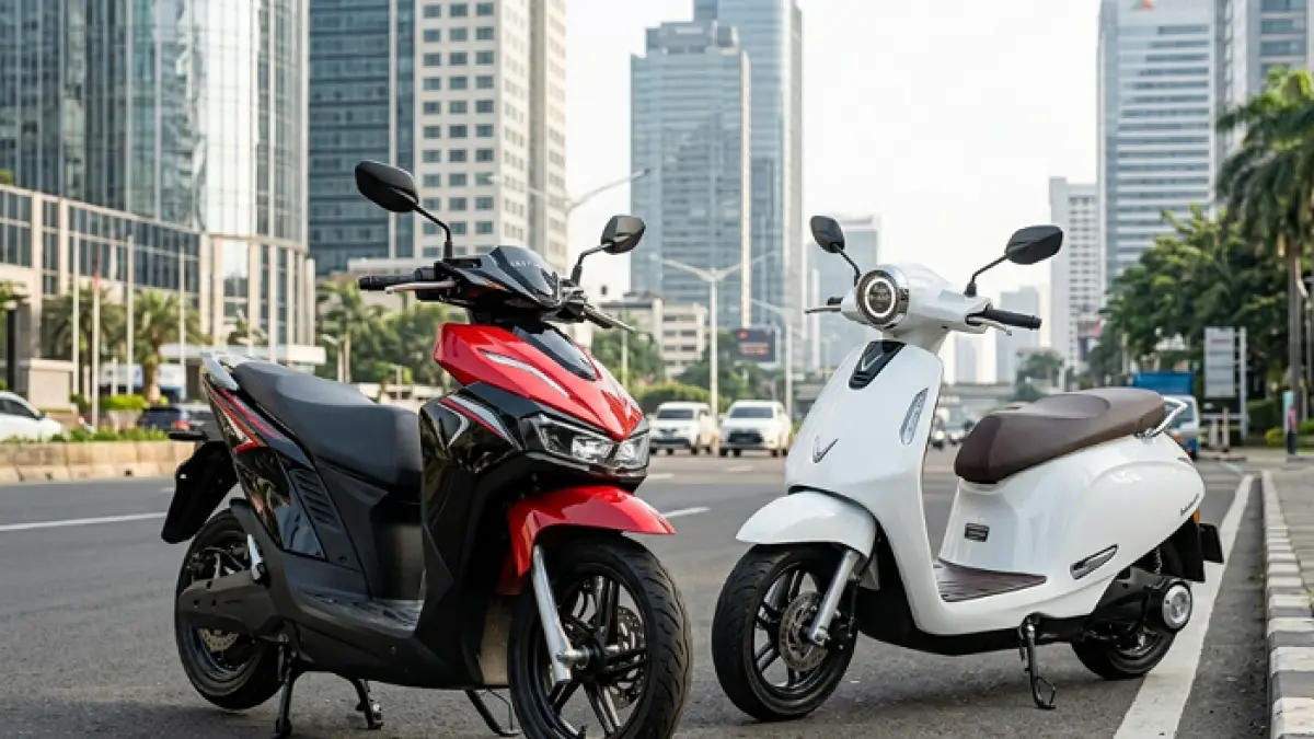 Motor listrik VinFast Indonesia hadir dengan Viper dan Evo 200, siap mengguncang pasar dan menantang dominasi motor Jepang. Ilustrasi Gemini AI