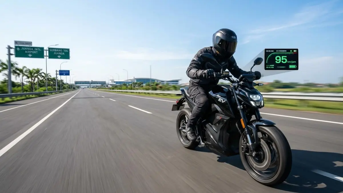 Top speed motor listrik 1,3 kW tembus 95 km/jam di Juanda. Benarkah sesuai klaim? Ini hasil uji cobanya.