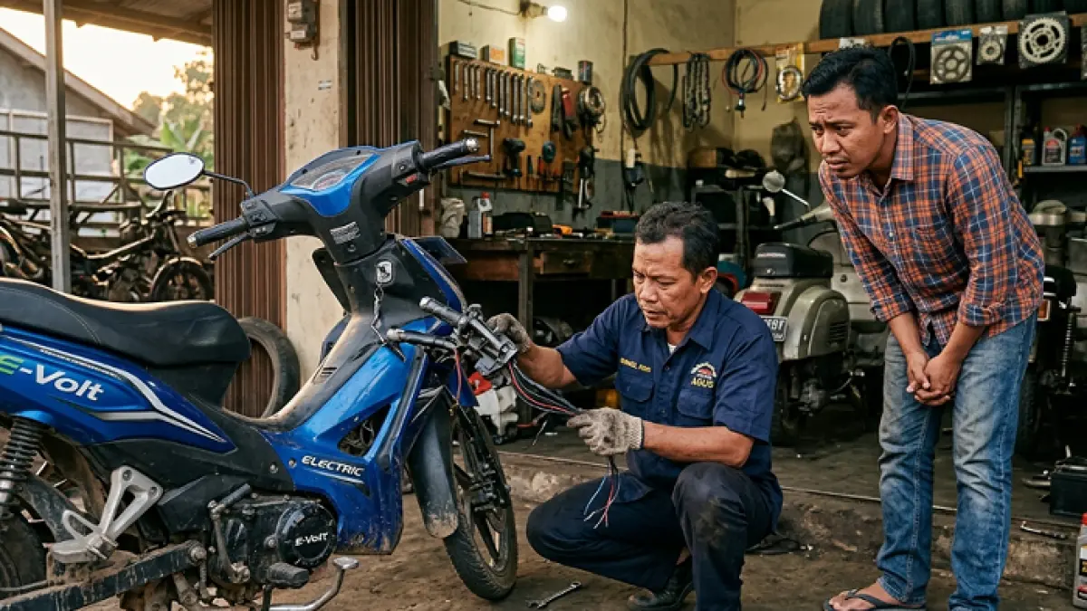 Uji jarak tempuh motor listrik Fox 350 capai 113 km meski boncengan dan angkut barang. Simak hasil lengkapnya di sini ! Ilustrasi Gemini AI