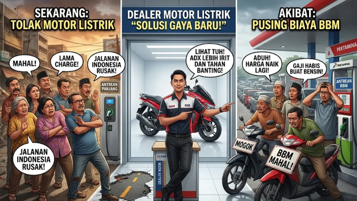 Alasan masyarakat belum mau beli motor listrik subsidi, mulai dari harga hingga infrastruktur jadi hambatan utama. (GEMINI AI)
