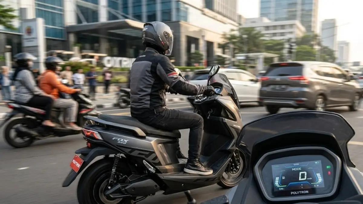 Polytron Fox 350 dites di jalan kota. Hasilnya, baterai tahan hingga 100 km lebih dalam penggunaan harian ! Ilustrasi Gemini AI