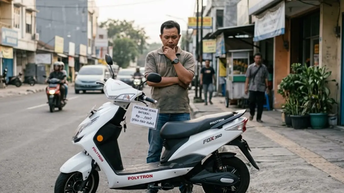 Polytron Fox 350 tawarkan harga murah, tapi wajib sewa baterai bulanan. Apakah ini solusi atau justru beban jangka panjang ?  Ilustrasi Gemini AI