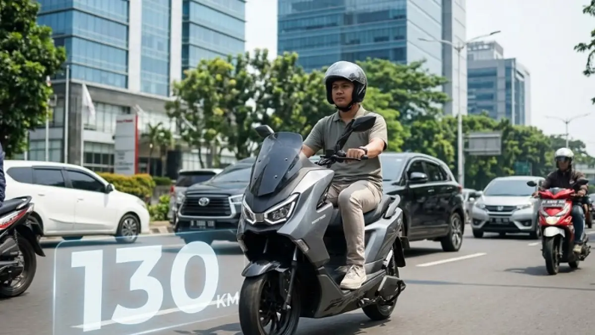 Review Polytron Fox 350, motor listrik ojol dengan jarak 130 km, hemat biaya, nyaman, dan cocok untuk kerja seharian. Ilustrasi Gemini AI