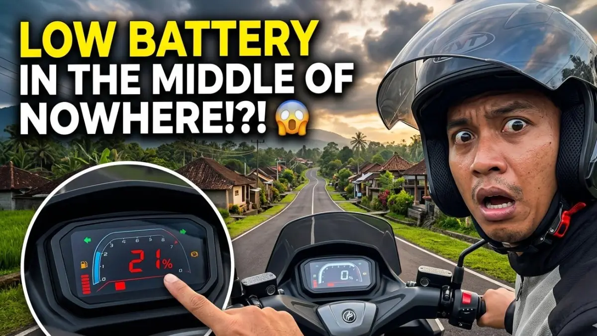 Tes jarak tempuh Polytron Fox 350 capai 70 km dengan sisa baterai 21%, meski bawa beban berat hingga 160 kg.