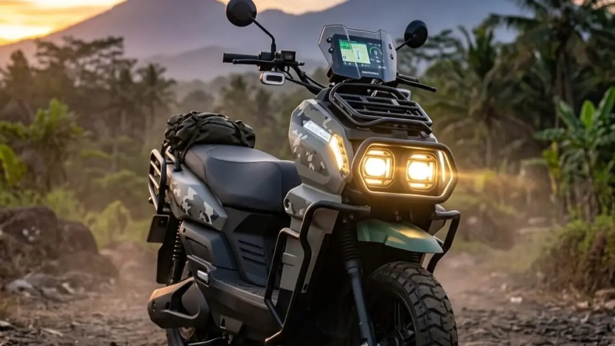 Review Indomobil E-Motor Tirano: motor listrik adventure Rp25,9 juta dengan fitur touchscreen, torsi besar, dan jarak tempuh hingga 110 km.