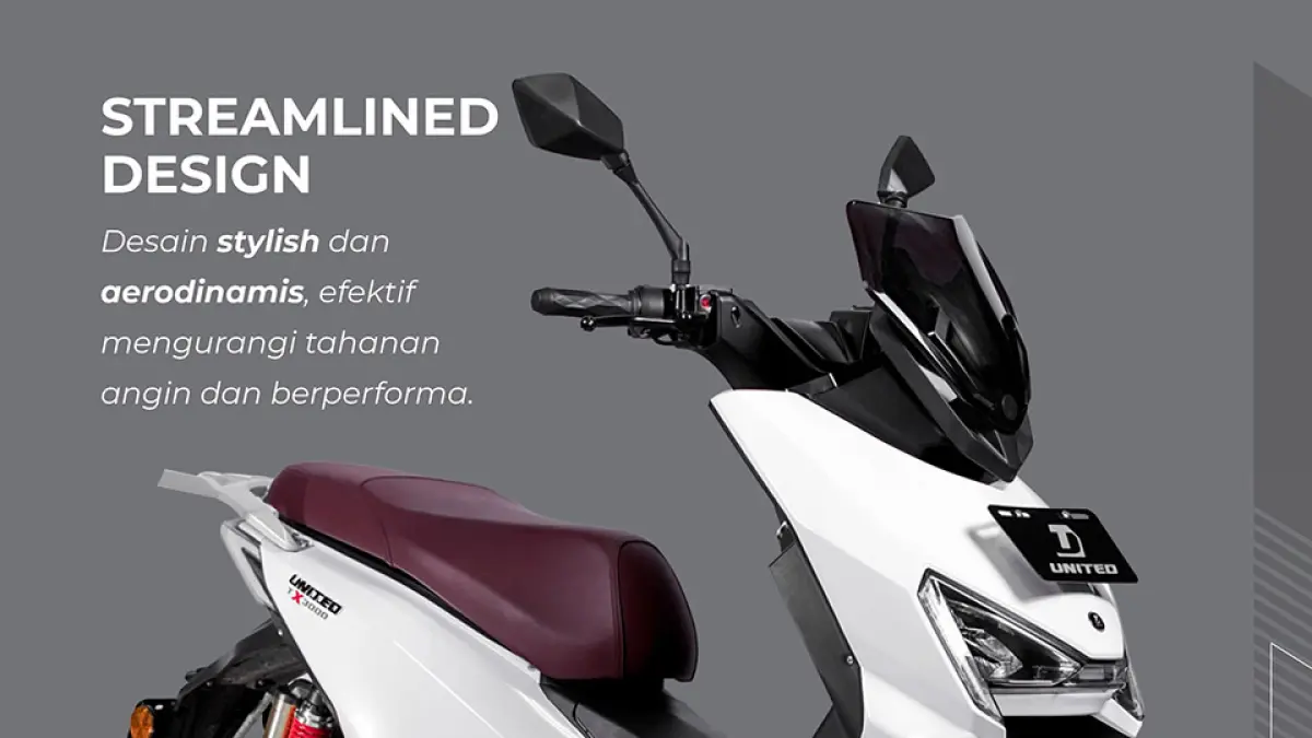 Review motor listrik United TX3000: kecepatan 80 km/jam, baterai ganda, fitur lengkap, cocok untuk touring. (Sumber: United Motor)