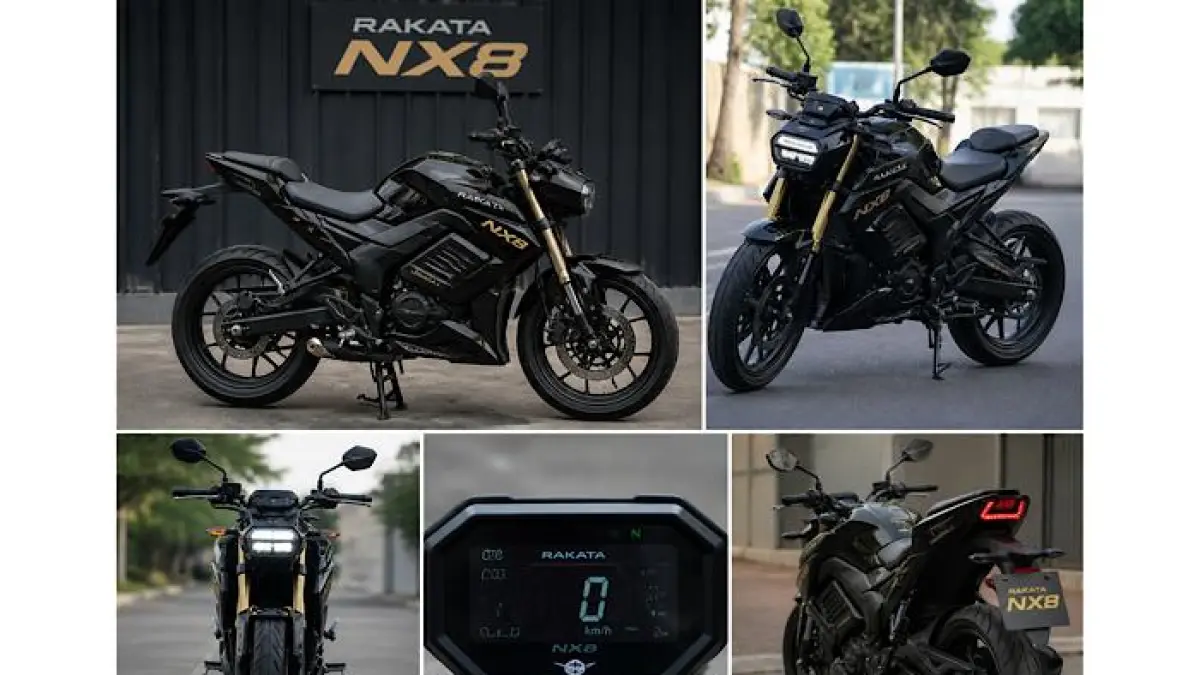 Review Rakata NX8: motor listrik sport tinggi dengan kecepatan 100 km/jam, desain keren tapi fitur masih manual.(chatGPT)