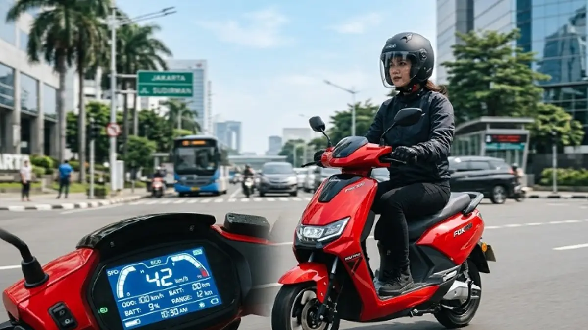 Tes real Polytron Fox 350 di jalan kota berhasil tembus 100 km meski dipacu 60 km/jam. (Ilustrasi Gemini AI)