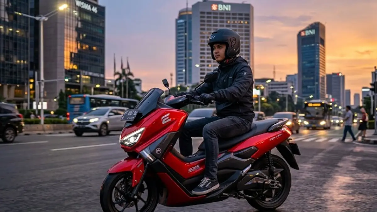 Motor listrik Tirano hadir dengan fitur canggih seperti TFT touchscreen, cruise control dan traction control. (Ilustrasi Gemini AI)