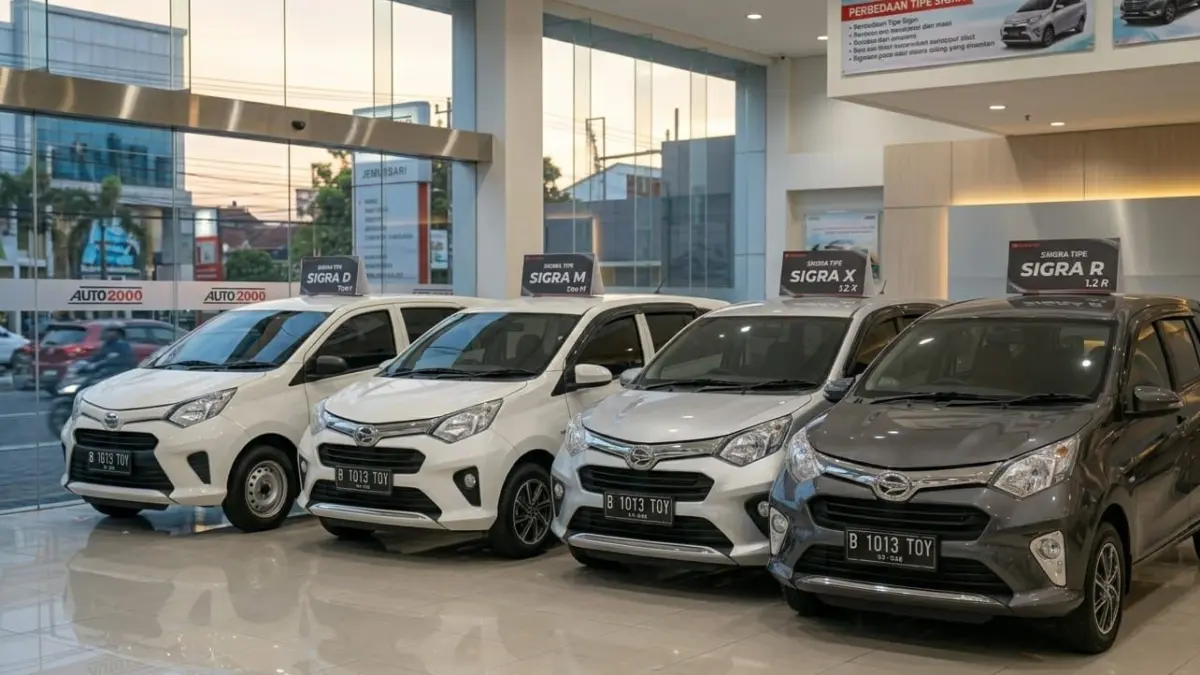 Perbedaan Daihatsu Sigra tipe D, M, X, dan R lengkap dibahas, mulai fitur, mesin, hingga pilihan paling irit BBM.