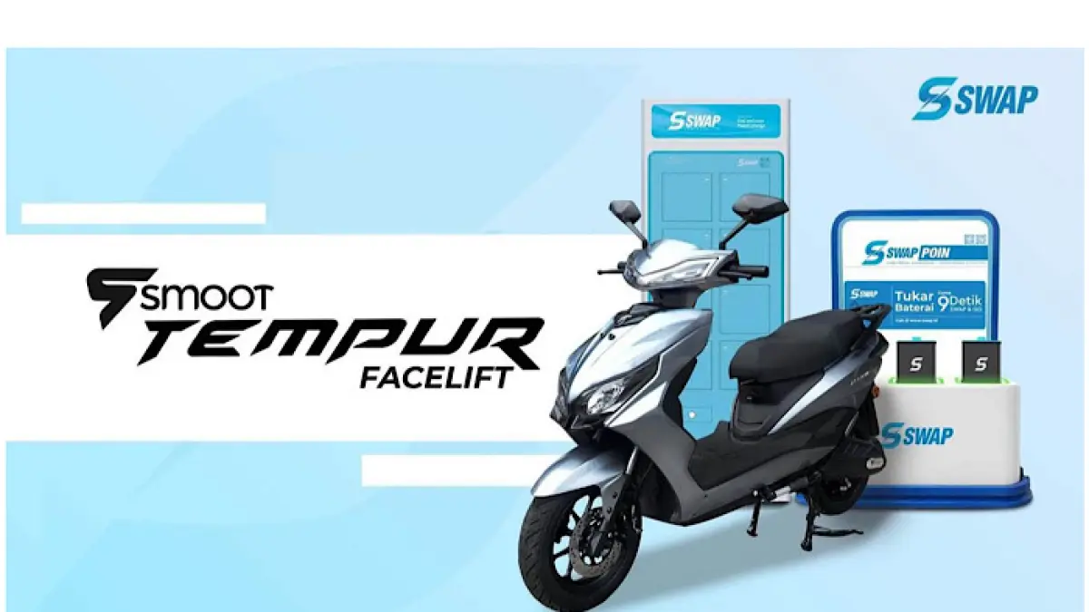Smooth Tempur Facelift hadir sebagai motor listrik subsidi dengan GPS online dan baterai swap tanpa perlu cas di rumah.(pinterest)