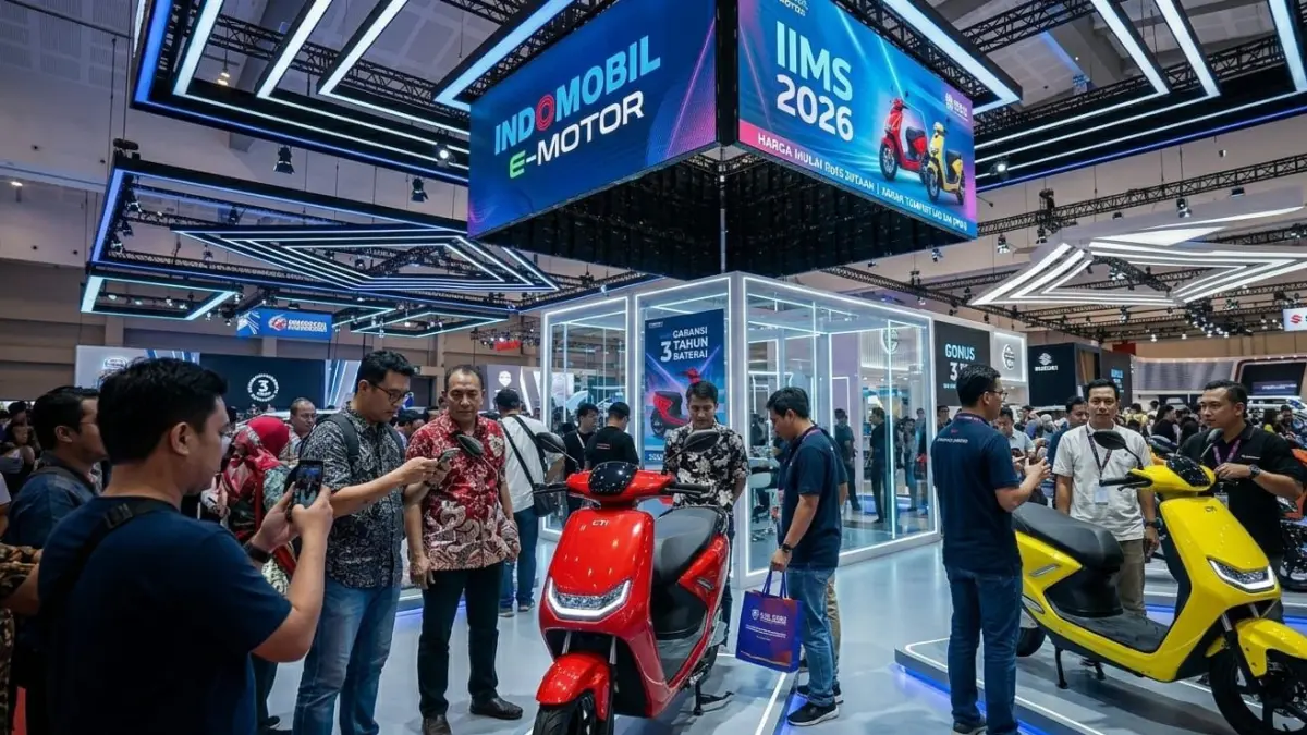 Indomobil E-Motor CTI hadir di IIMS 2026 dengan harga Rp15 jutaan dan jarak tempuh hingga 140 km.