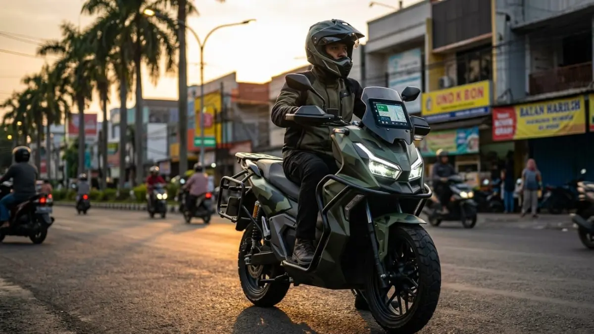 Indomobil E-Motor Tirano hadir dengan desain adventure, Android Auto wireless, dan jarak tempuh hingga 110 km.