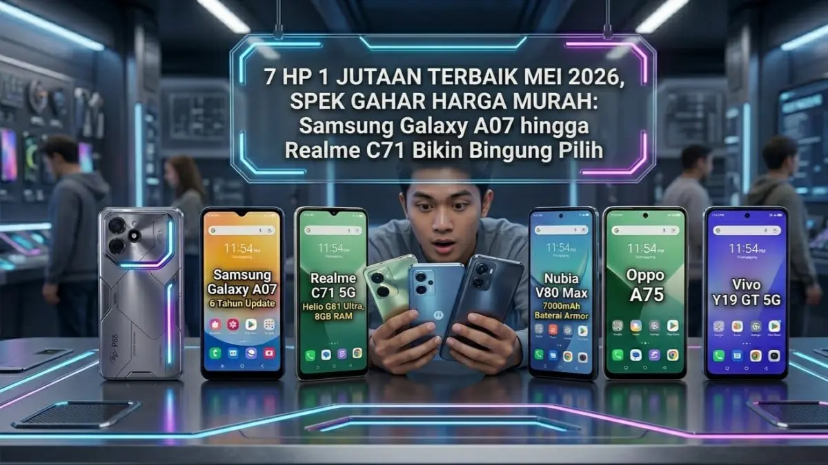 7 HP 1 jutaan terbaik Mei 2026 hadir dengan spek gahar, layar 120 Hz, baterai jumbo, dan kamera 50 MP.
