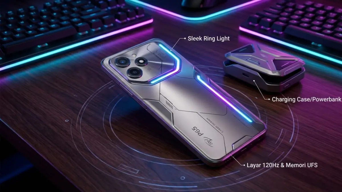 Itel P65 hadir sebagai HP gaming sejutaan dengan layar 120Hz, desain premium, dan bonus powerbank bawaan.
