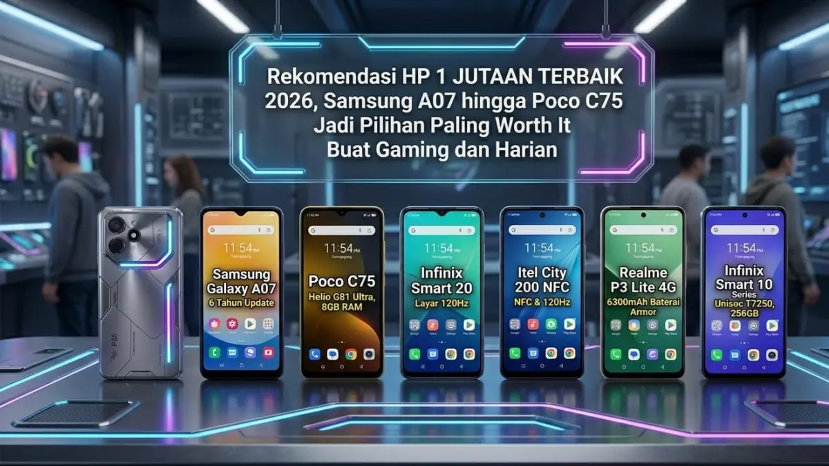 Rekomendasi HP 1 jutaan terbaik 2026 mulai Samsung A07, Poco C75 hingga Infinix dengan spek gaming dan baterai jumbo.