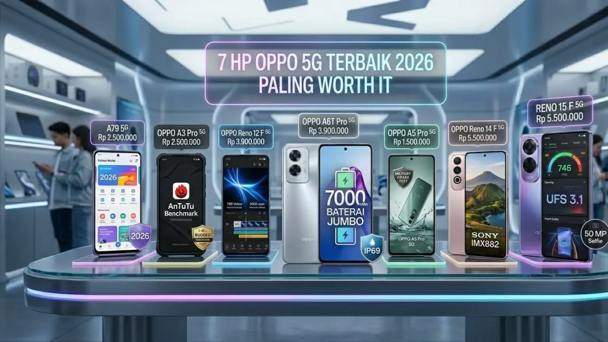 7 HP OPPO 5G terbaik 2026 hadir dengan baterai jumbo, layar 120 Hz, dan performa kencang mulai Rp2 jutaan.