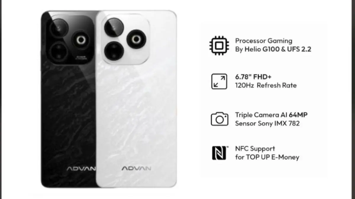 Advan X1 resmi comeback di Indonesia dengan Helio G100, layar 120Hz, kamera Sony 64MP, dan harga cuma Rp1,6 jutaan.