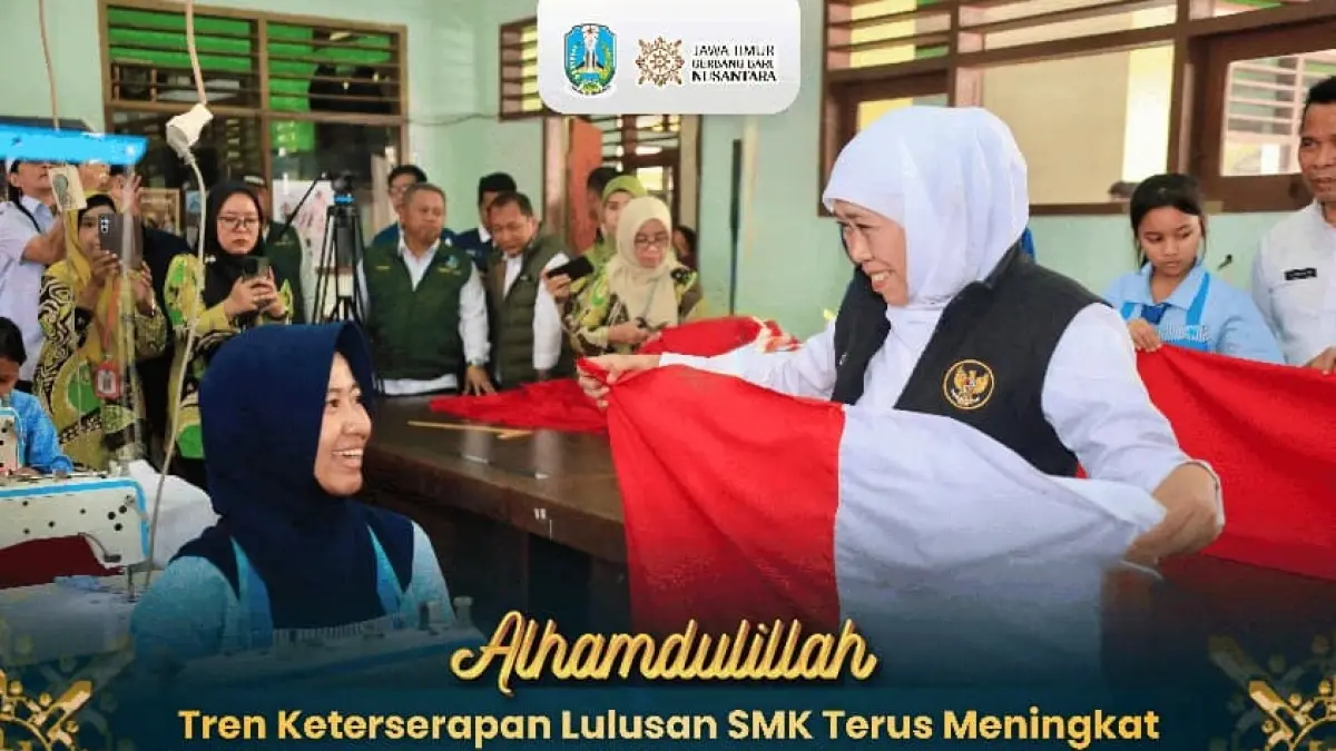 Gubernur Jawa Timur  Khofifah Indar Parawansa membuktikan kualitas lulusan SMK di Jawa Timur semakin meningkat lewat program BMW.(PEMPROV JATIM UNTUK RADAR TRENGGALEK)