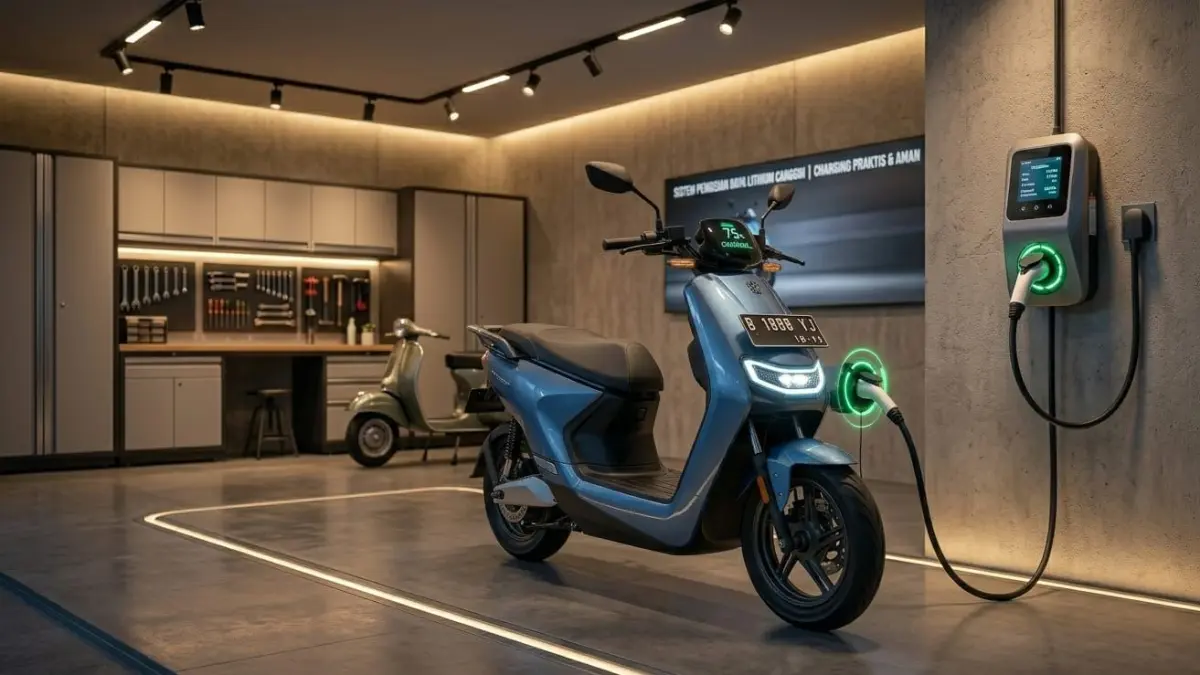 Pengecasan sepeda listrik lithium Overo Star 3 Lit lebih praktis dengan baterai awet dan waktu charging lebih cepat.