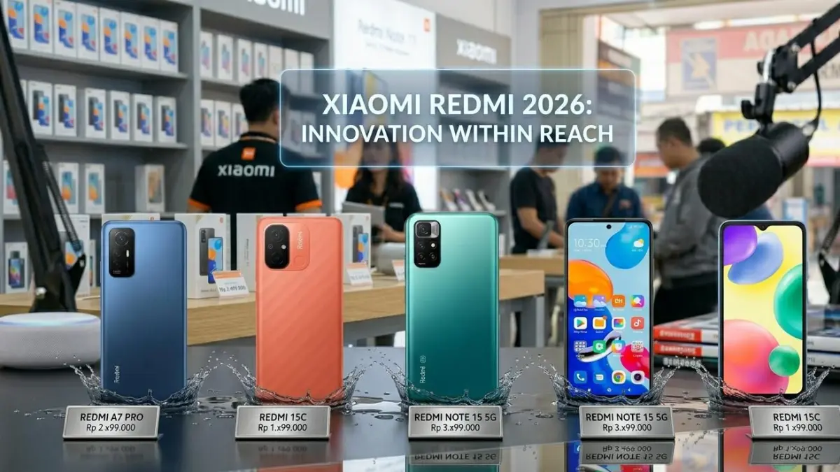 7 HP Xiaomi Redmi harga 1 sampai 3 jutaan terbaik 2026 hadir dengan spesifikasi menarik, mulai Redmi A7 Pro hingga Redmi Note 15 5G.