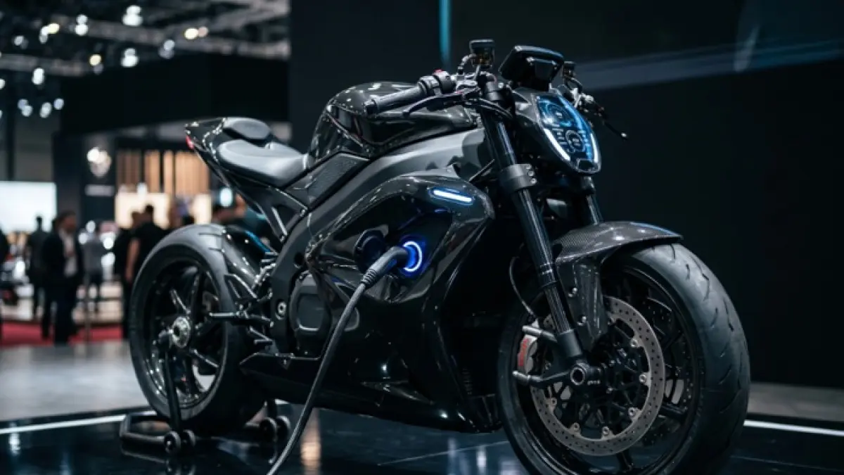 Alpha Servo X tampil futuristis di IMOS 2025 dengan ban Pirelli, full LED, dan fitur boost charge cepat. (Ilustrasi Gemini AI)