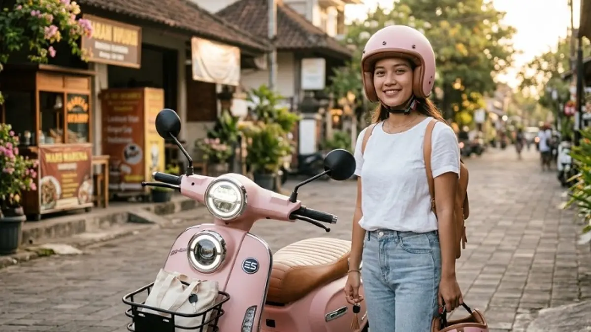Motor listrik Indomobil Quty Pro hadir di IMS 2026 dengan NFC, desain klasik, dan jarak tempuh 130 km. (Ilustrasi Gemini AI)