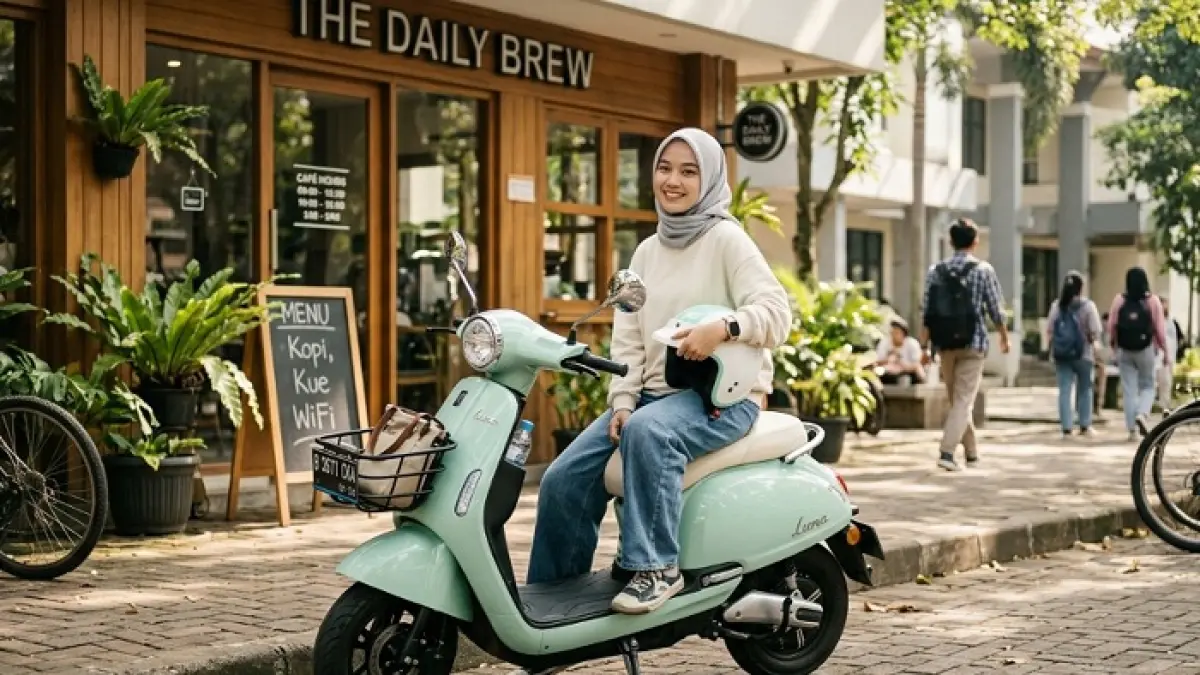 Motor listrik Indomobil Quty Pro harga Rp15 jutaan viral karena desain klasik imut dan cocok dipakai harian. (Ilustrasi Gemini AI)