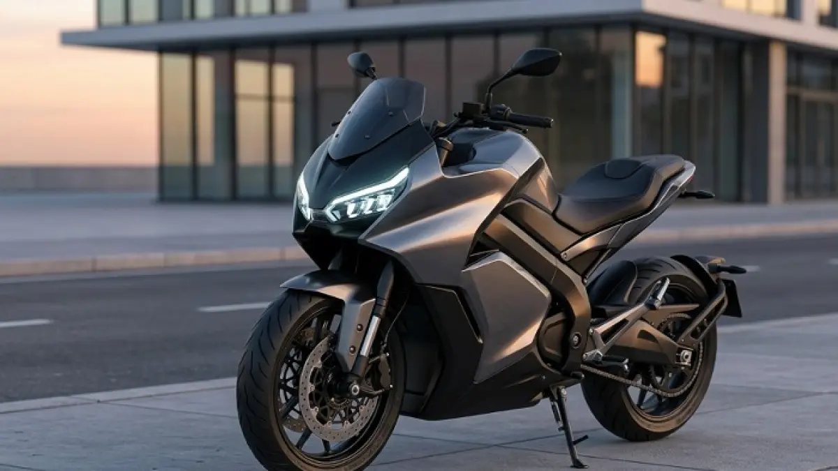 Polytron Fox 350 hadir dengan jarak tempuh 140 km, fitur cruise control, dan harga Rp15 jutaan. (Ilustrasi Gemini AI)