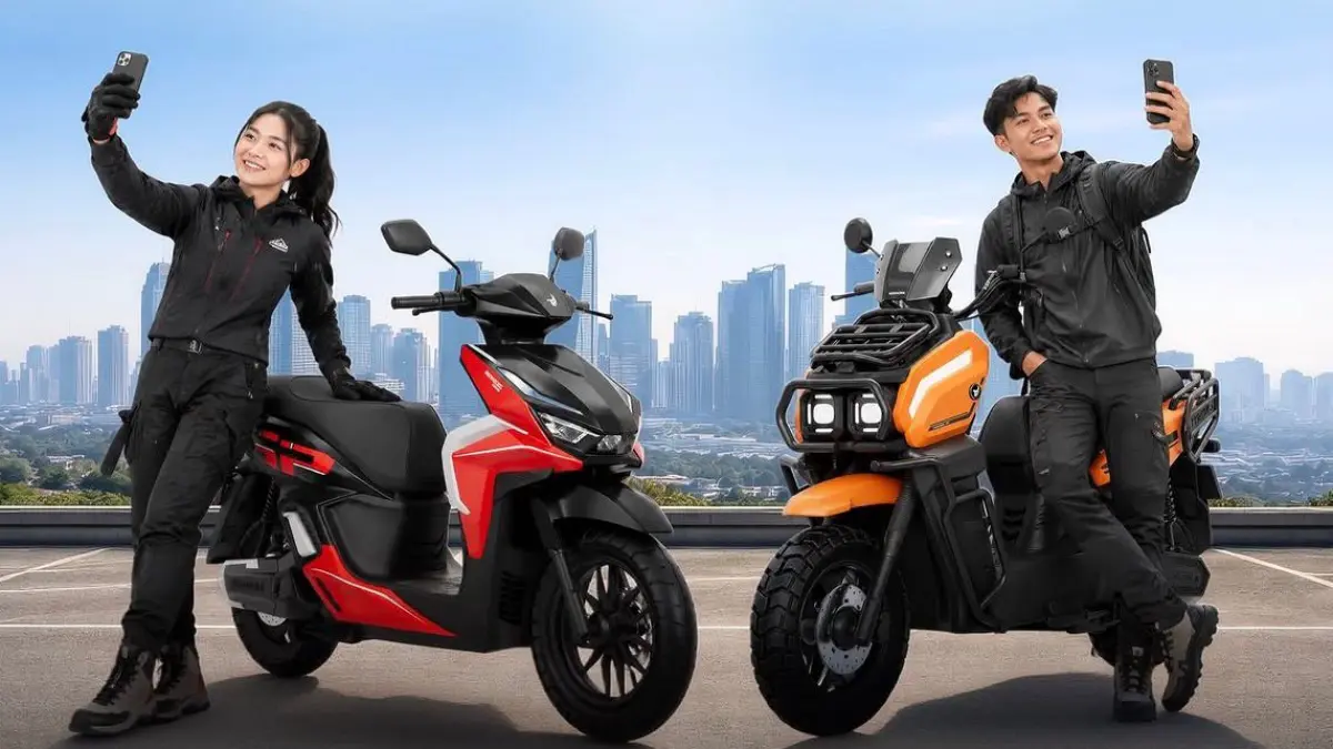 Indomobil E-Motor Tirano hadir dengan Android Auto, layar sentuh, desain adventure, dan jarak tempuh hingga 110 km.