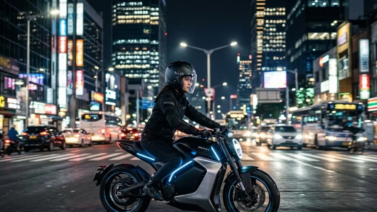 Motor listrik Alpha One XP hadir dengan jarak tempuh 70 km dan fitur canggih TFT adaptif. (Ilustrasi Gemini AI)